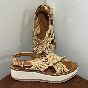 CLERGERIE WOMEN'S FEEL RAFFIA SLINGBACK LOW PLATFORM SANDALS EU 38.5 US 7-7.5